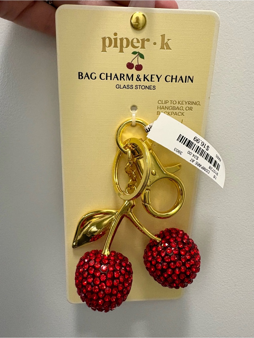 piper•k Red Crystal Cherry Bag Charm & Key Chain
